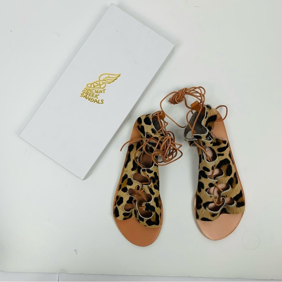 Ancient Greek Sandals Antigone LeopardPrint Pony hair Lace up sandal - Picture 6 of 15